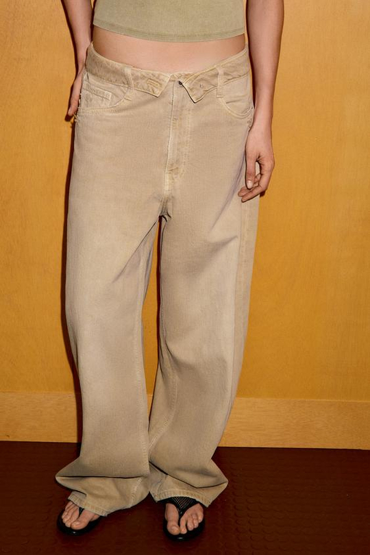 ZARA ДЖИНСЫ TRF СО СРЕДНЕЙ ПОСАДКОЙ И ОТЛОЖНЫМ ПОЯСОМ, РЫЖЕВАТО-КОРИЧНЕВЫЙ