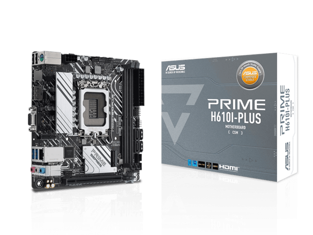 Материнская плата ASUS PRIME H610I-PLUS-CSM, LGA1700 H610 2xDDR5 4xSATA3 1xM2 D-Sub HDMI DP mITX