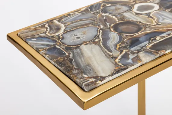 Кофейный столик Agate L, черный агат, золото