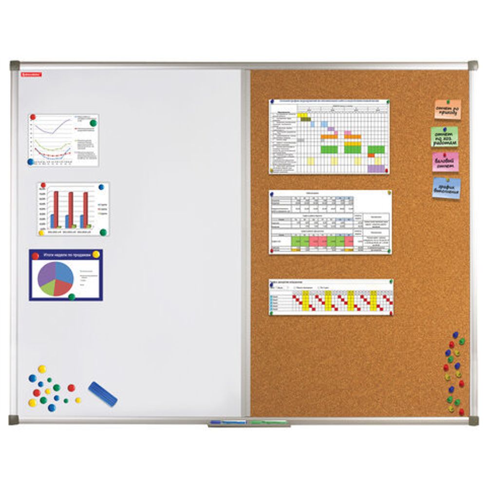 Доска комбинированная: магнитно-маркерная, пробковая для объявлений 90х120 см, РОССИЯ, BRAUBERG, 236865