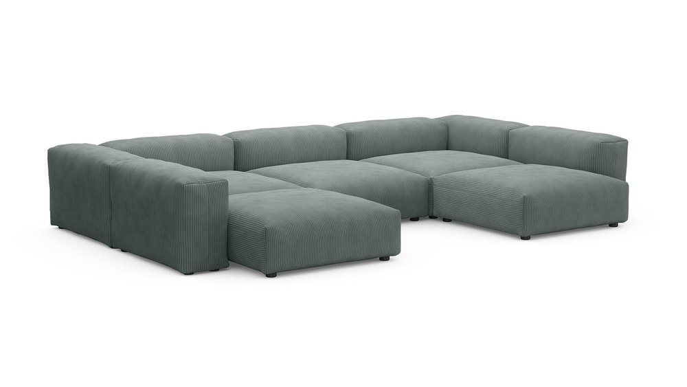 Диван Фиджи (П-образный) Cilium Steel 378*242*62 см, Серый Вельвет Нераскладной Фиеста