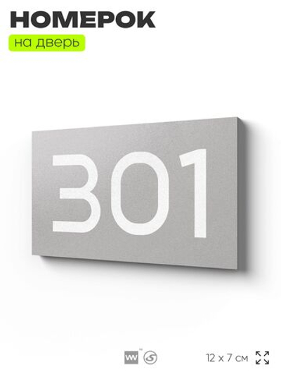 Номер на дверь 301, табличка на дверь для офиса, квартиры, кабинета, аудитории, склада, серая 120х70 мм, Айдентика Технолоджи