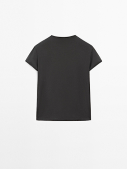 Massimo Dutti Футболка с короткими рукавами из 100% хлопка, свинцовый