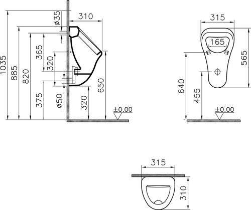Писсуар подвесной VitrA Arkitekt 6201B003-0199 сенсорный, белый, с сифоном