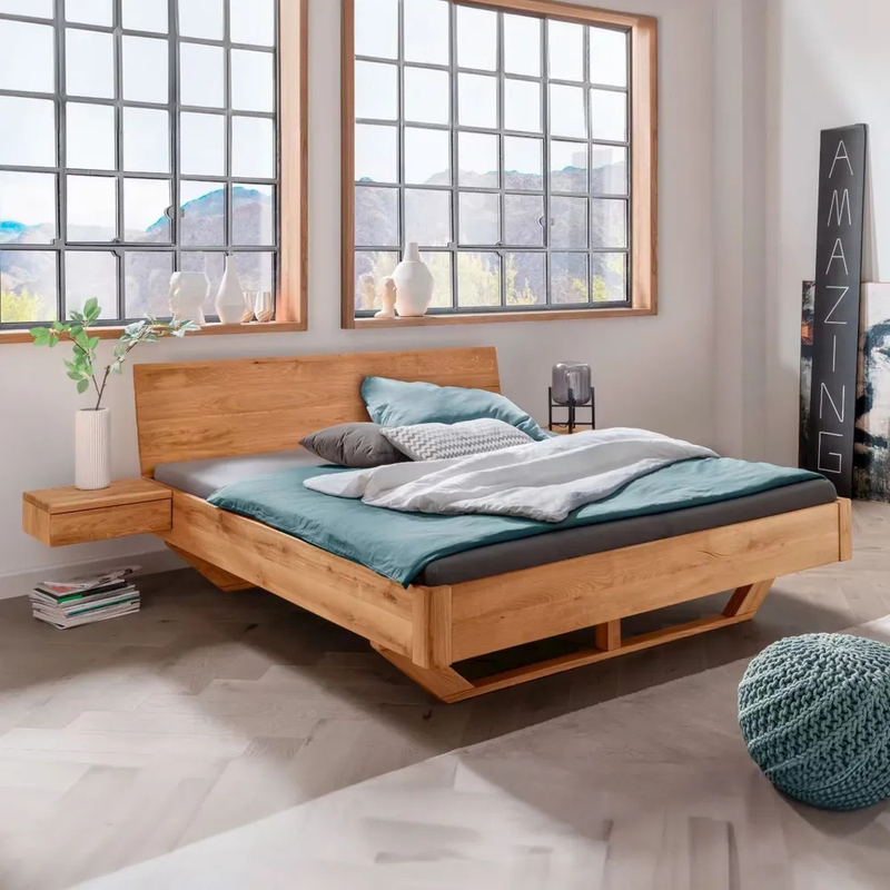 Кровать двуспальная Дольче Вита 160х200 деревянная, парящая, дикий дуб, в стиле лофт