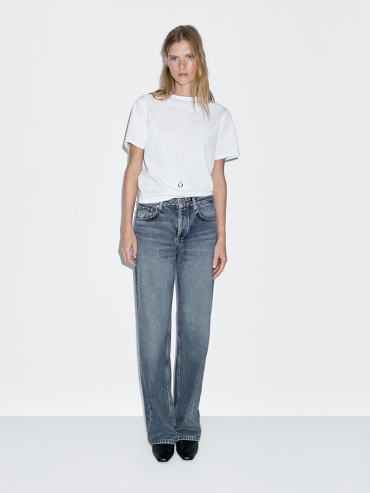 Massimo Dutti Джинсы со средней посадкой и широкими штанинами, голубой