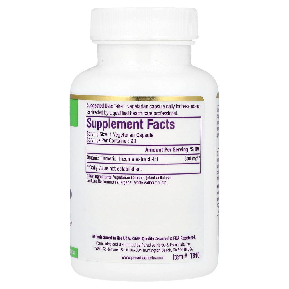 Paradise Herbs, Экстракт куркумы, 500 мг, 90 вегетарианских капсул