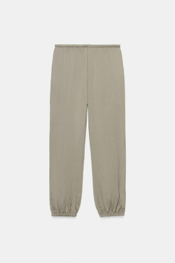 ZARA БРЮКИ-БОМБАШКИ С ЭЛАСТИЧНЫМ ПОЯСОМ, СЕРО-КОРИЧНЕВЫЙ