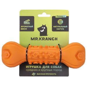 Игрушка Mr.Kranch для собак Гантель дентальная с пищалкой, 22 см оранжевая с ароматом бекона