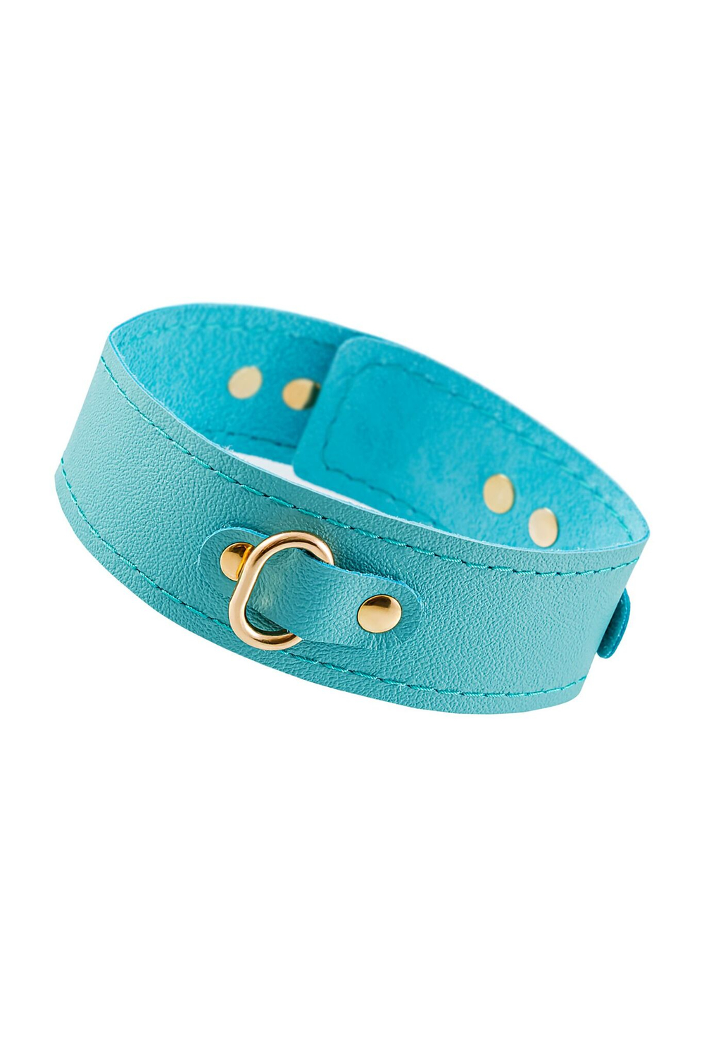 Голубой кожаный однослойный ошейник с прошивкой (Цвет: голубой)