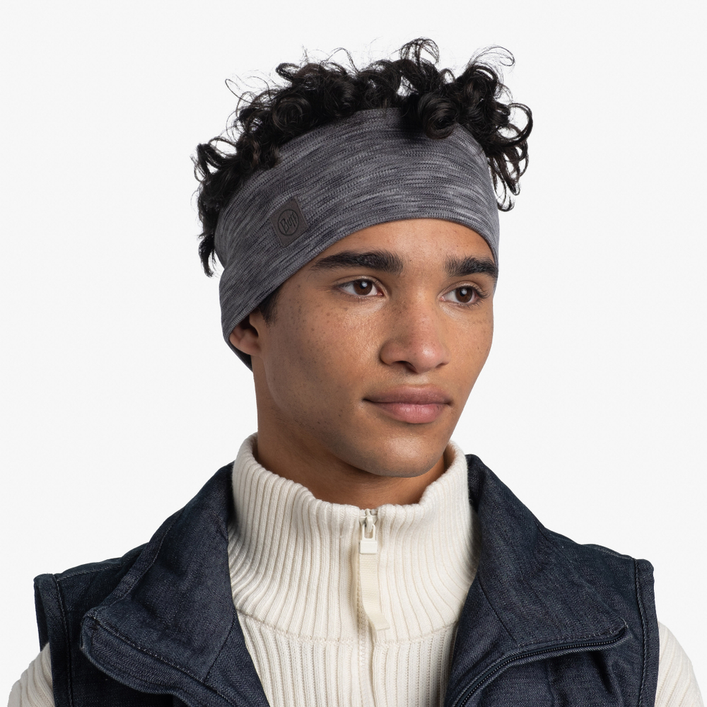 Шерстяная повязка на голову Buff Headband Midweight Wool Multistripes Fog Grey