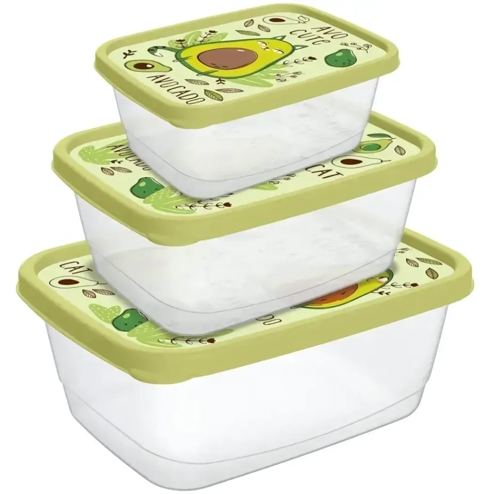 Набор контейнеров для продуктов прямоугольных 3шт (0,5л+0,85л+1,5л) салатовый