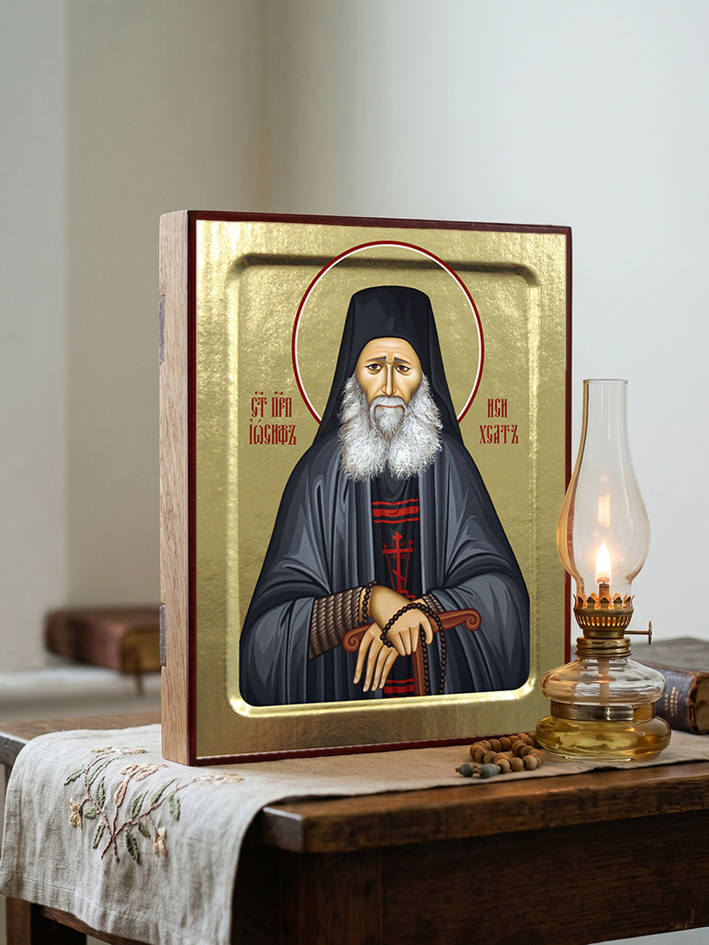 Икона Иосифа Исихаста (канонич.), преподобного на дереве: 125 х 160 (Синопсисъ)