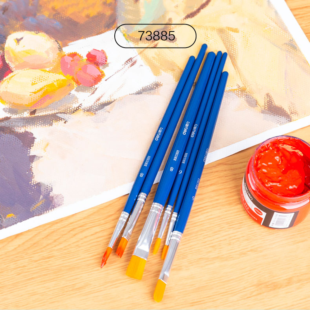 Набор кистей DELI для акварели и гуаши, нейлон, 6 штук в уп.,  №8, 6, 4