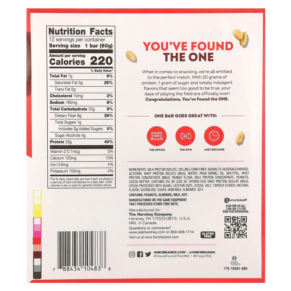 One Brands, протеиновый батончик, конфета с арахисовой пастой, 12 батончиков по 60 г (2,12 унции)
