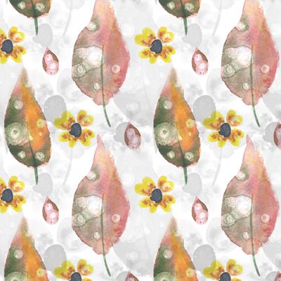 Акварельные листья на бледном сером фоне