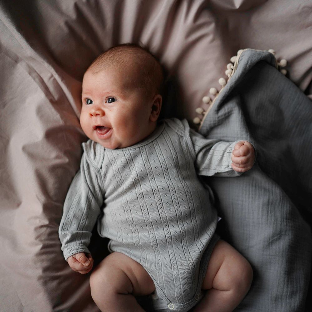 Боди с длинным рукавом "Жемчуг" из ажурного хлопка 0+