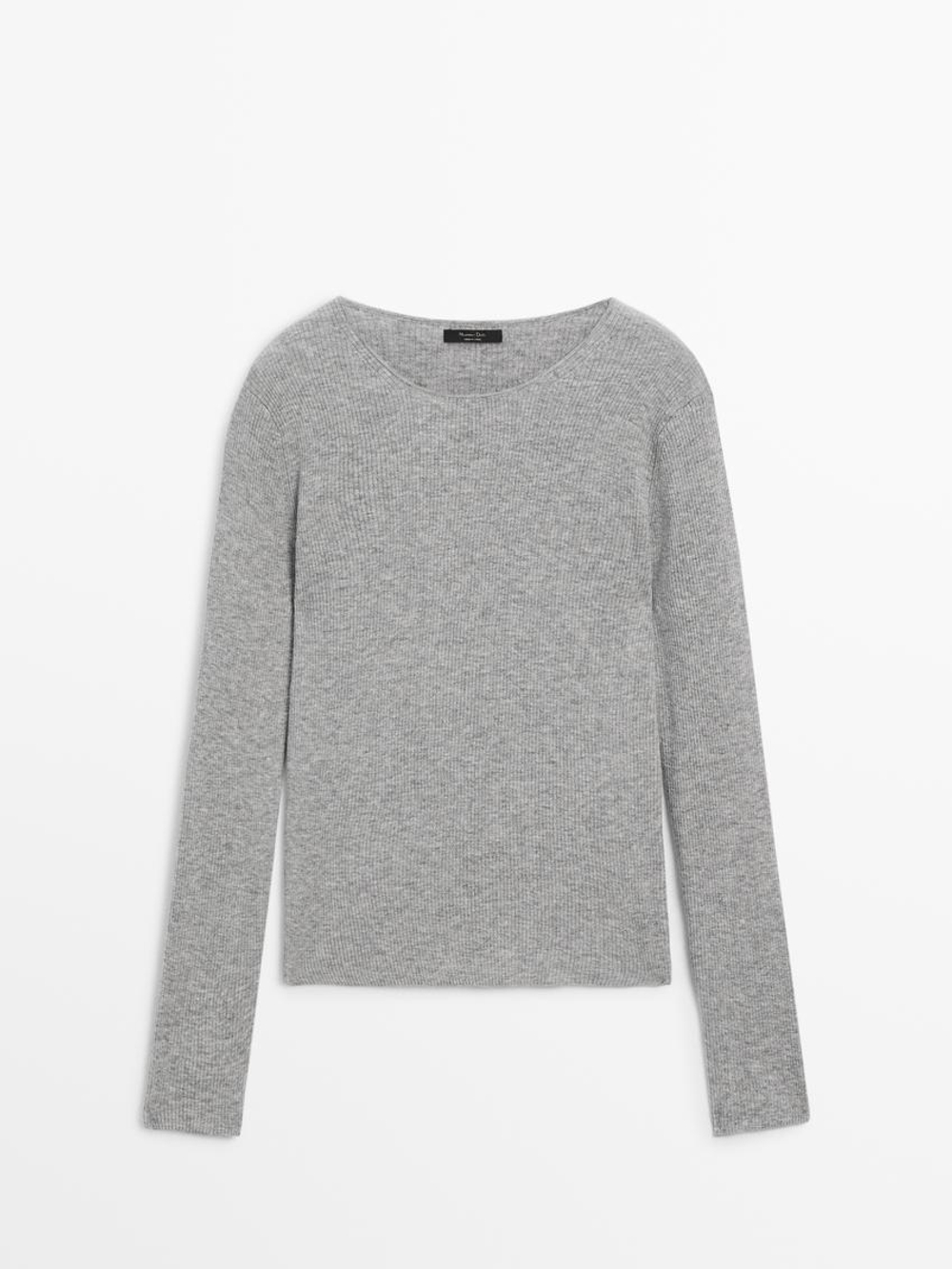 Massimo Dutti Шерстяной свитер в рубчик, светло-серый