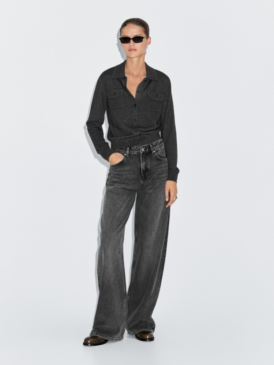 Massimo Dutti Джинсы с высокой посадкой, темно-серый