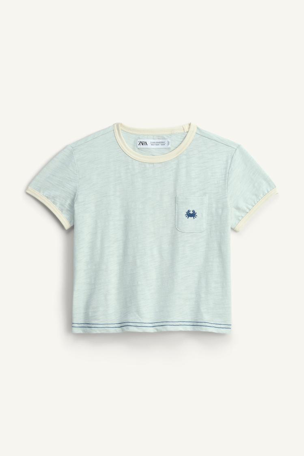 ZARA ФУТБОЛКА С КОНТРАСТНОЙ ВЫШИВКОЙ - LIMITED EDITION, НЕБЕСНО-ГОЛУБОЙ