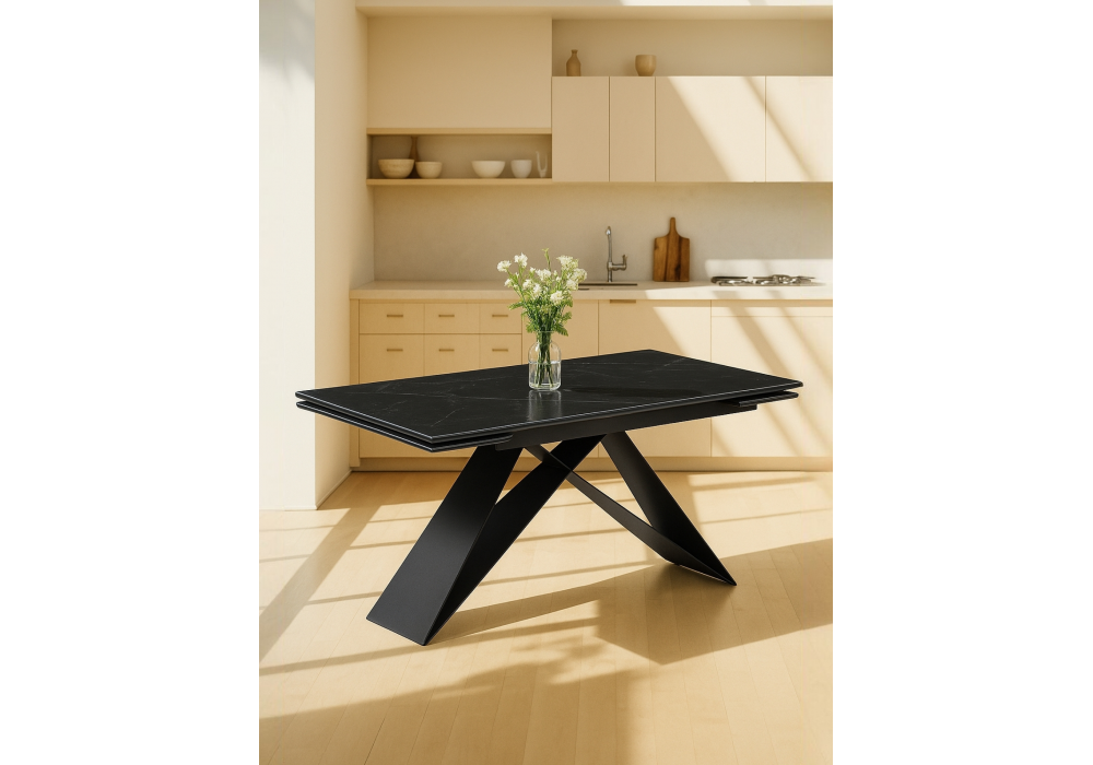 Керамический стол Woodville Ноттингем 160(220)х90х79 черный мрамор, черный