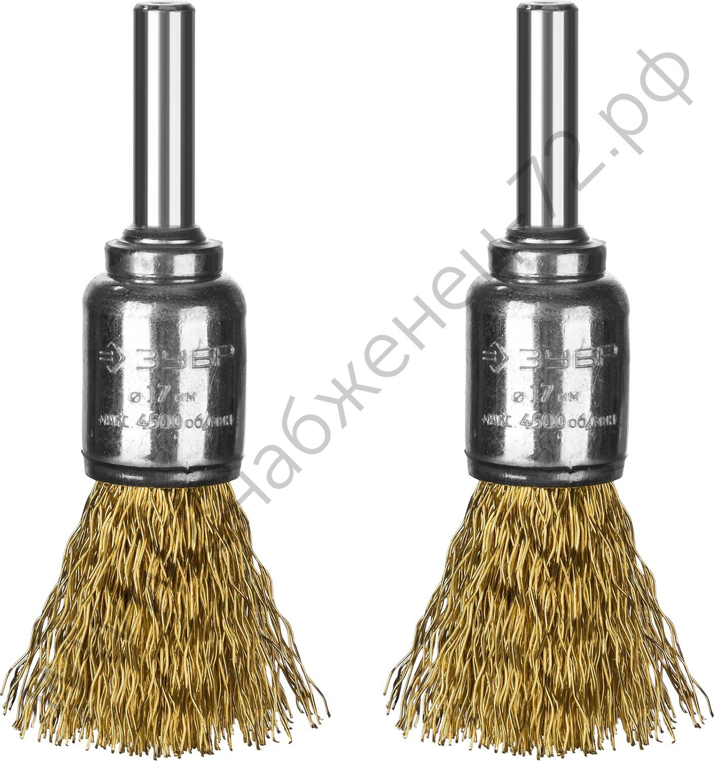 ЗУБР 2 шт., 17 мм, витая латунированная стальная проволока, 0.3 мм,Щетка кистевая Набор щеток-крацовок кистевых, Профессионал (35225-17-H2)