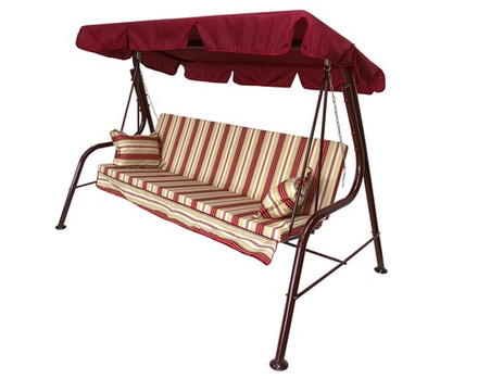 Качели садовые OLSA 3-х местные Стандарт Nova(каркас бордовый, м/э бордовый,бежевый рис.полоска)1 уп.