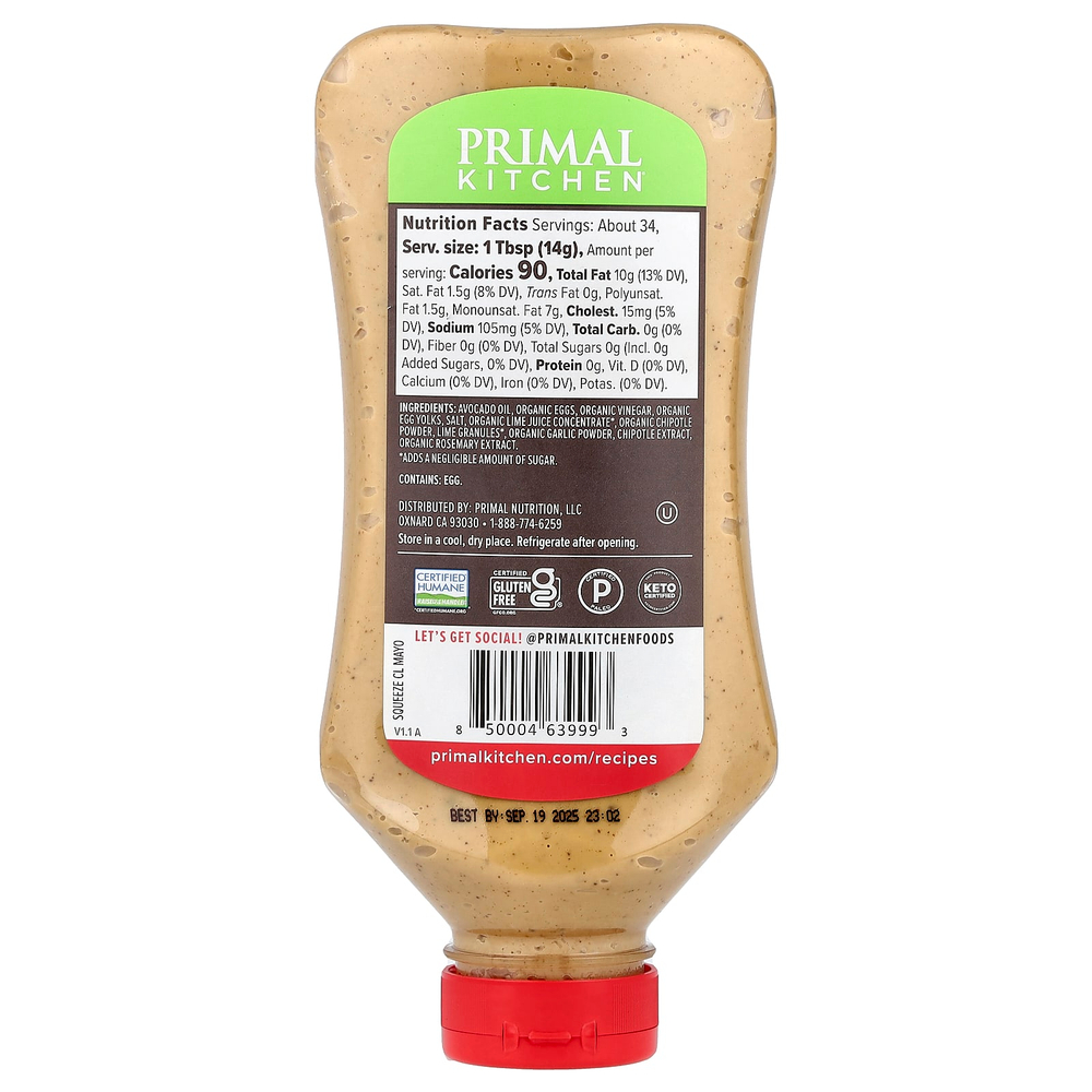Primal Kitchen, Настоящий майонез с маслом авокадо и лаймом чипотле, 503 мл (17 жидк. унц.)