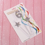 Свеча для торта Цифра Звёздное сияние «6» 16 см (набор 3шт), серебро