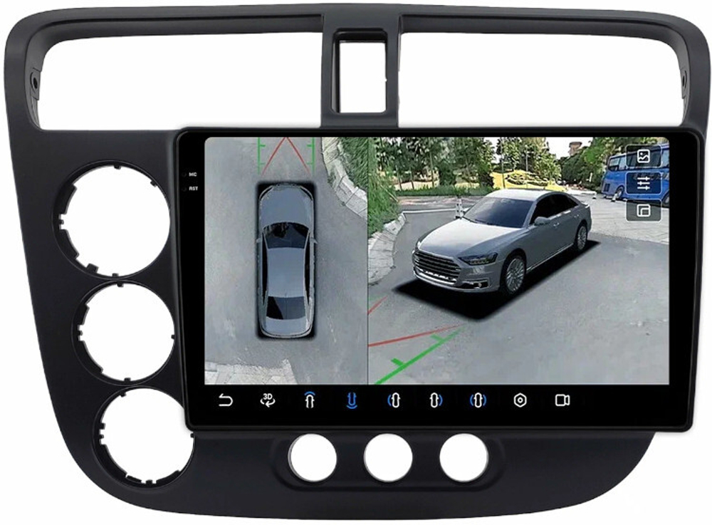 Магнитола для Honda Civic 7 2001-2005 левый руль - FarCar BX9-360-9662L монитор 9.5" 2K QLED на Android 13, 6Гб+128Гб, CarPlay, 4G SIM-слот, 4 камеры в комплекте