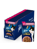 Влажный корм Felix Sensations для кошек, лосось в желе с треской, 26 шт x 85 г