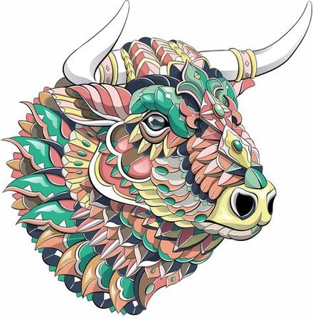 Панно настенное из дерева "Цветной бык-2" 50х49 см.