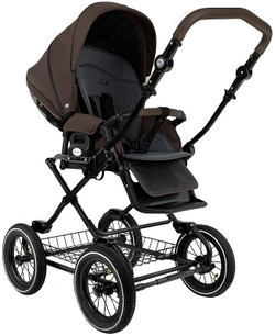 Детская коляска Roan Bass Next Classic d12 2.0 3 в 1 с автокреслом Tutis Elo Lux EduSky Black BNC/83/2 Turkish Coffe/Black/руч.Cappuccino