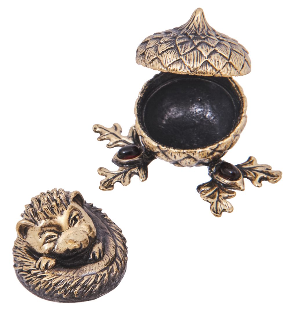 Народные промыслы AM-4180 Шкатулка «Ежик в желуде» (латунь, янтарь)