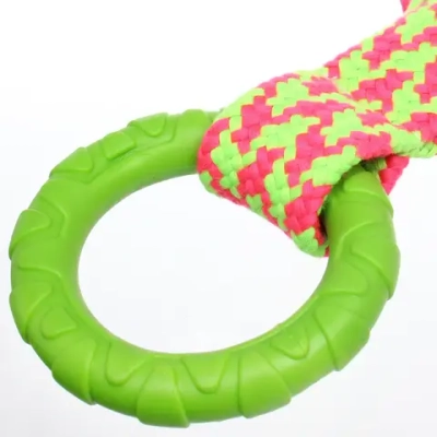 Игрушка-канат для всех пород собак с кольцом «Счастливый хвост!», цвет ярко-зеленый, 34*9см/80гр