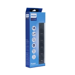 Сетевой фильтр удлинитель Philips CHP2155BB/51 с пятью стандартными розетками EU, с заземлением и защитой от перегрузок, 3 м, черный