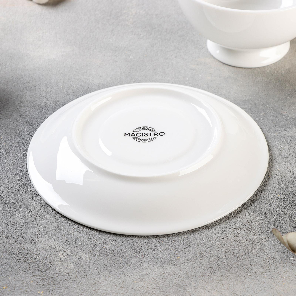Чайная пара фарфоровая Магистр белый, 2 предмета: чашка 250 мл, блюдце д=15,5 см, цвет белый
