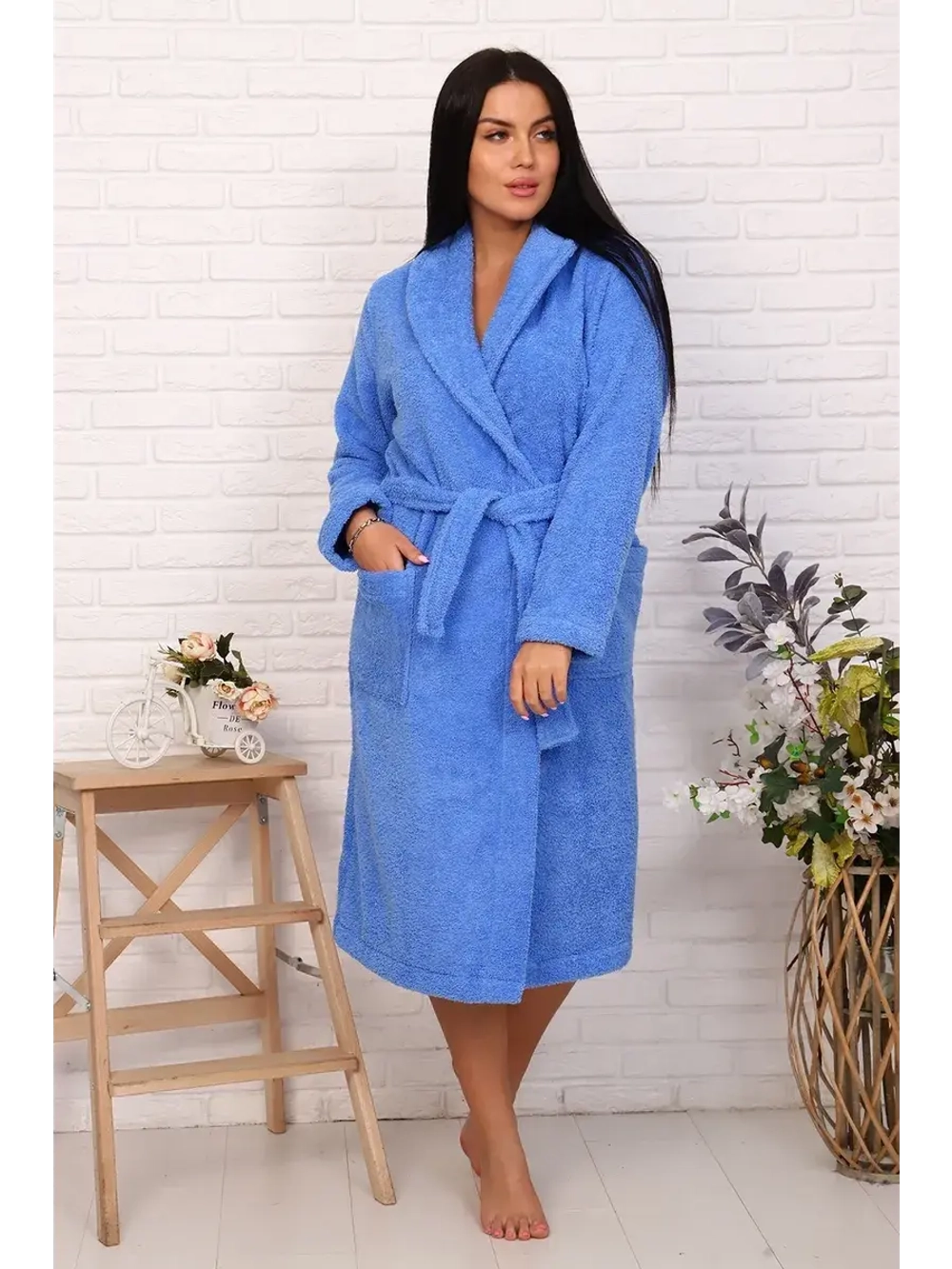 Халат женский махровый "Элит" с воротником шалькой, цвет: 012-Голубой