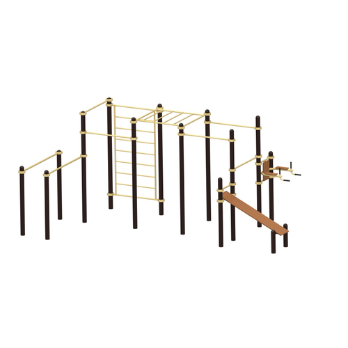 Спортивный комплекс №92, брусья, турник, рукоход, шведская стенка, скамья, пресс-брусья, 6050*3800*2700 мм. D=89 мм.