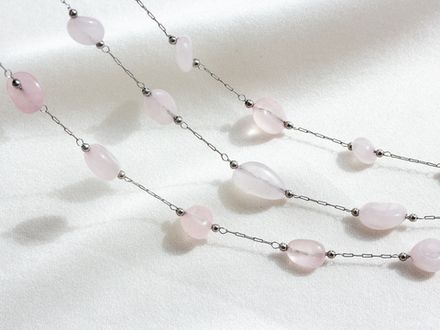 Цепь стальная с бусинами из Розового кварца (10см)