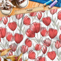 Ткань премиум интерлок живописные тюльпаны