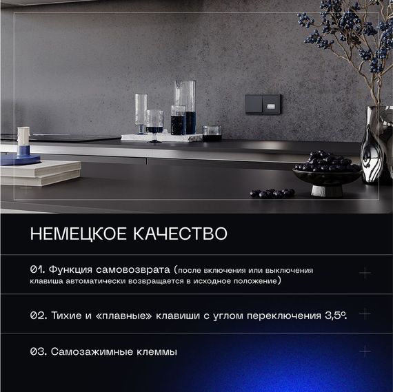 Выключатель с самовозвратом встраиваемый Voltum S70 одноклавишный 10А, (графит) VLS010607