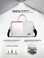 Сумка для ноутбука 15,6" и 17" с ремнем на плечо и 3 отделениями (Белый мрамор)