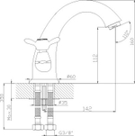 Смеситель Q02-61 ROSSINKA  для умывальника двуручный, монолитный, хром