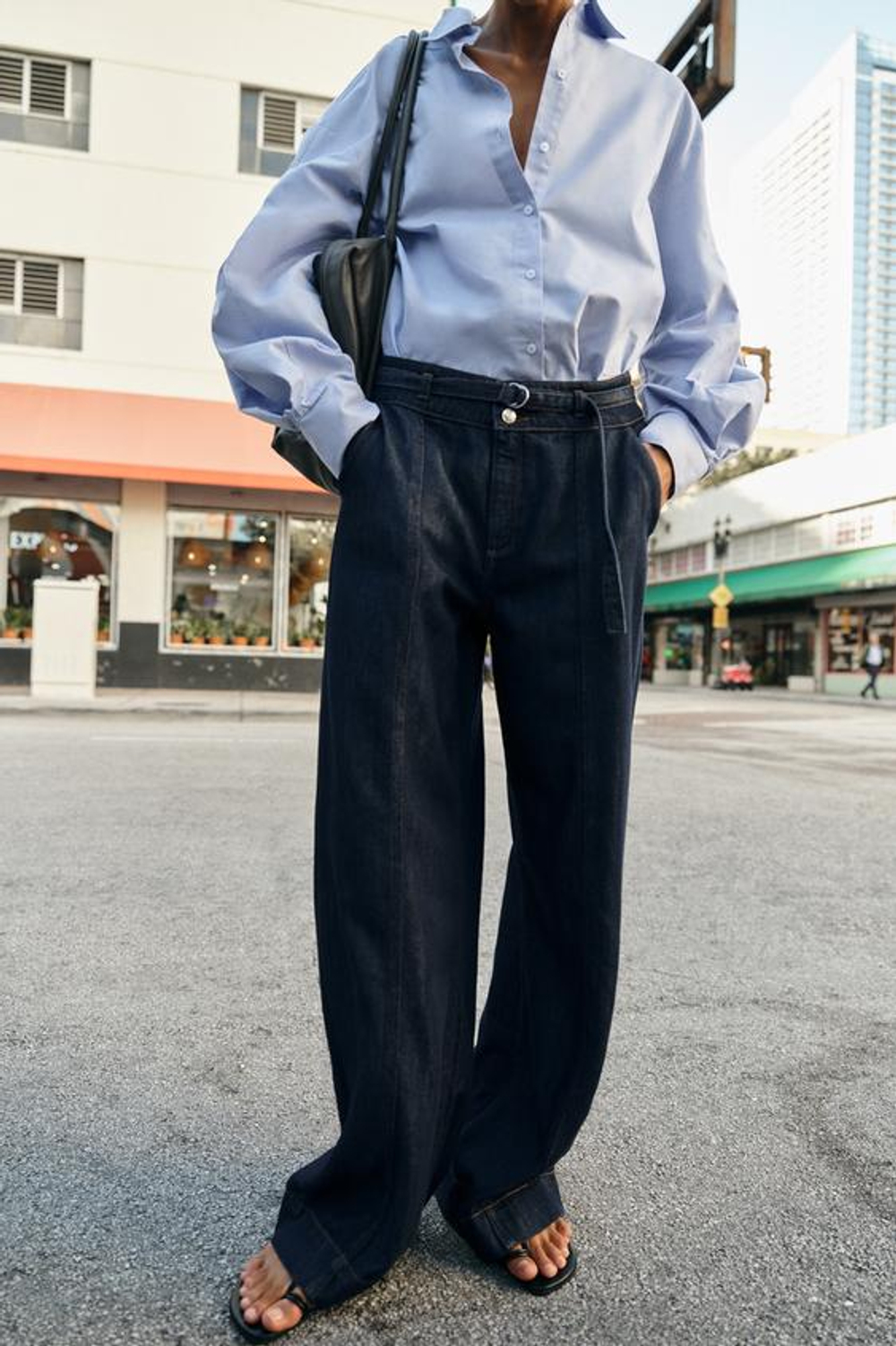 ZARA ДЖИНСЫ BOOTCUT Z1975 С ВЫСОКОЙ ПОСАДКОЙ И ПОЯСОМ, СИНИЙ