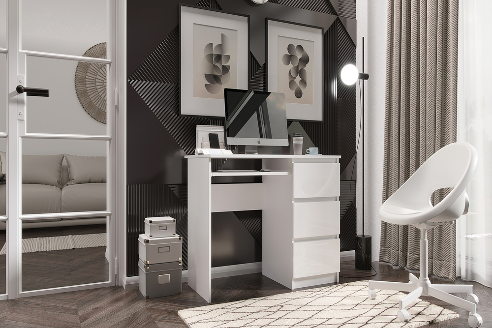 Стол письменный Челси, Белый глянец холодный, Белый