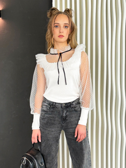 Блузка школьная для девочки с длинным рукавом белая