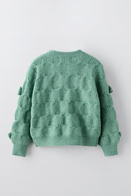 ZARA СВИТЕР С БАНТАМИ, МЯГКИЙ ЗЕЛЕНЫЙ
