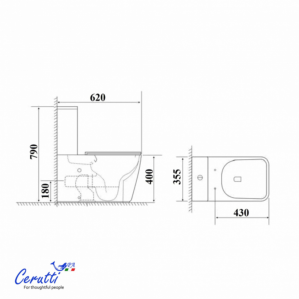 Унитаз напольный Ceruttispa АЛЬВАРО (ALVARO) Tornado CT11089 безободковый (620х355х790)