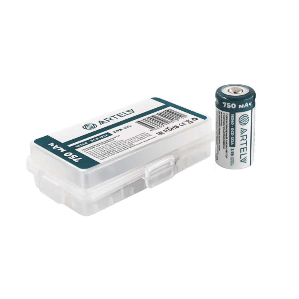 Аккумуляторная батарея RCR123 ARTELV 3.7V Li-Ion 750 mAh